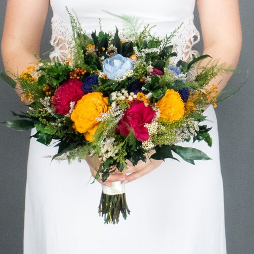 Brides,Bridesmaids,Wedding Bouquet Flowers Yellow/Green/Fuchsia 