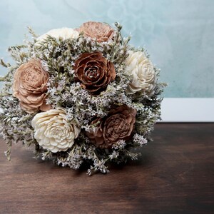 Ivory brown caramel beige sola flowers wedding BOUQUET dried limonium burlap lace Flower girl Bridesmaids rustic woodland toss image 3