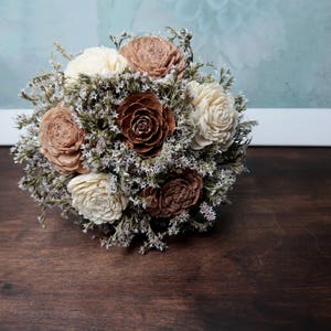 Ivory brown caramel beige sola flowers wedding BOUQUET dried limonium burlap lace Flower girl Bridesmaids rustic woodland toss image 4