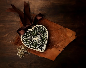 Woodland wedding rings box with natural moss and larch cones