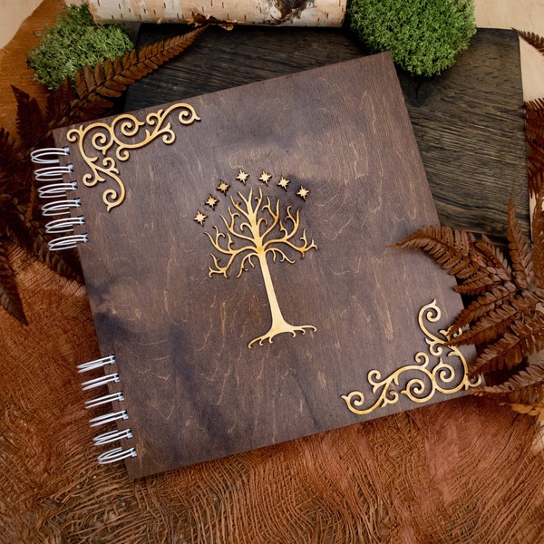 Arbre de vie blanc mariage livre d'or en bois thème celtique écritures personnalisées laser bois naturel