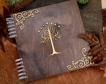 White tree of life wedding wooden guest book Celtic theme personalized writings laser natural woodland