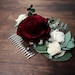 Burgundy rose wedding HAIR COMB Bridal hairpiece ivory Sola Flower baby blue eucalyptus greenery boho style