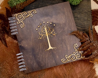 White tree of life wedding wooden guest book Celtic theme personalized writings laser natural woodland