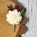 Ivory brown burgundy rustic wedding Rustic woodland BOUTONNIERE groom groomsman, Sola Flower, dried limonium, preserved cypress, burlap
