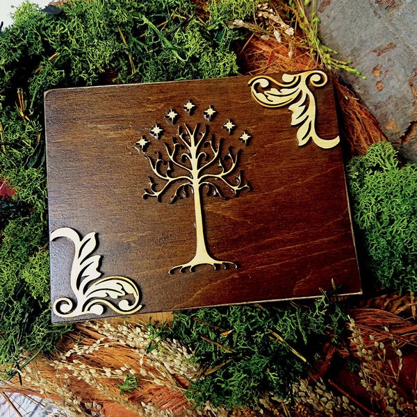 White tree of life wedding rings box Celtic theme moss ring bearer personalized writings laser cut sola flowers natural woodland