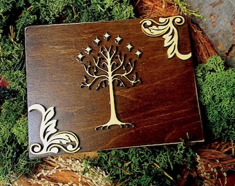 White tree of life wedding rings box Celtic theme moss ring bearer personalized writings laser cut sola flowers natural woodland