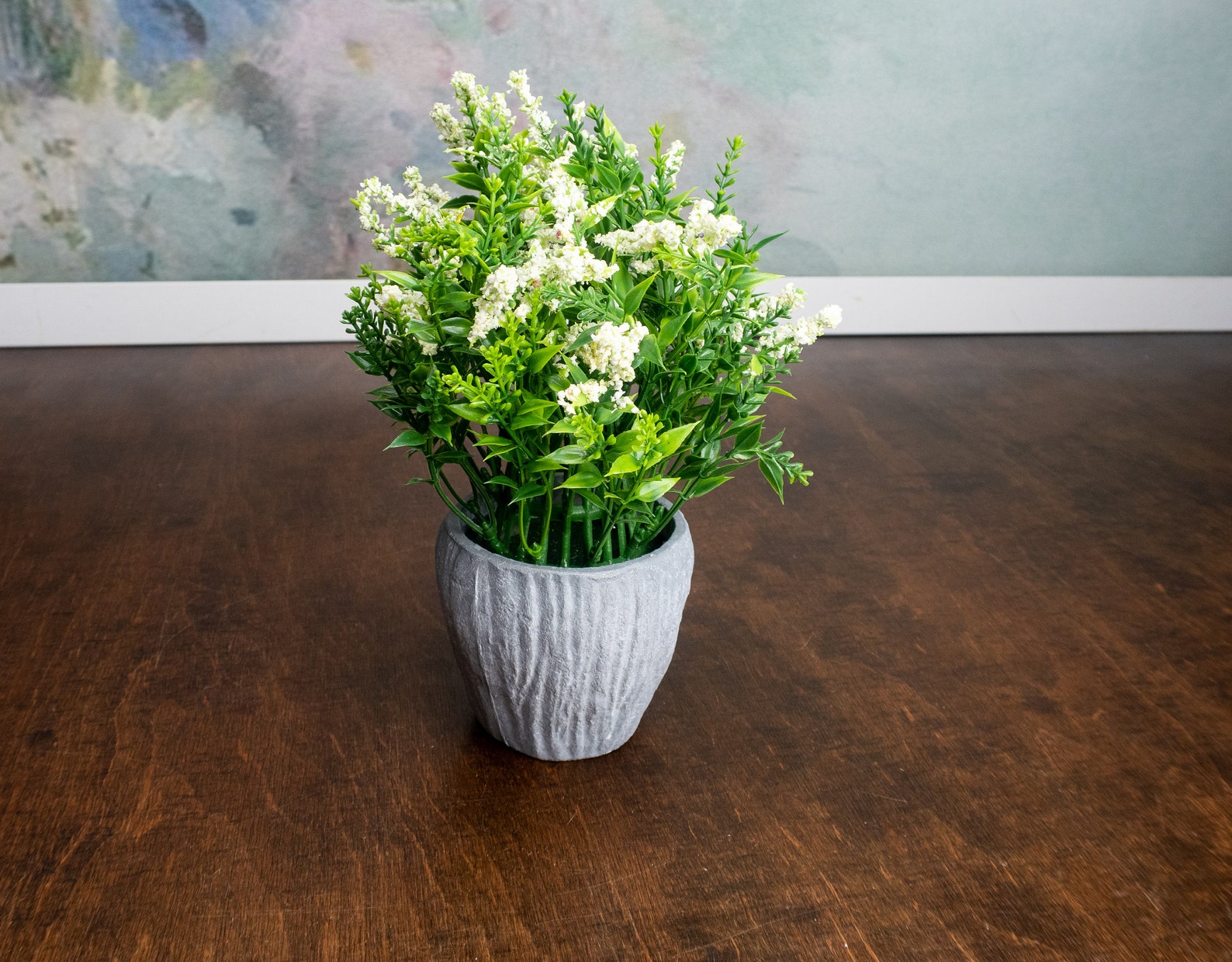 Simple Artificial Flowers Table Centerpiece Concrete Pot Etsy