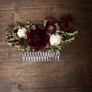 Verde Borgogna oro CAPELLI COMB cedro rosa sola fiori bosco rustico matrimonio juta capelli pezzo accessorio da sposa immagine 2