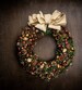 Natural rustic woodland Christmas wreath, moss pine cones nuts fruits wreath, front door decor, big burlap bow 