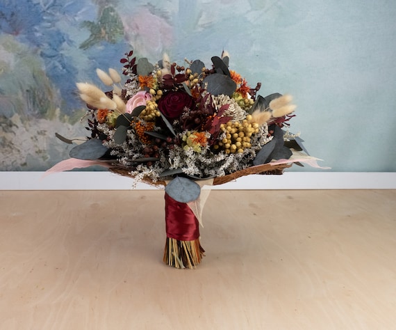 Fall Sola Flower Wedding Bouquet Burgundy Blush Pink Burnt Etsy