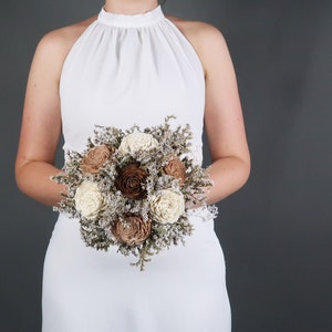 Ivory brown caramel beige sola flowers wedding BOUQUET dried limonium burlap lace Flower girl Bridesmaids rustic woodland toss