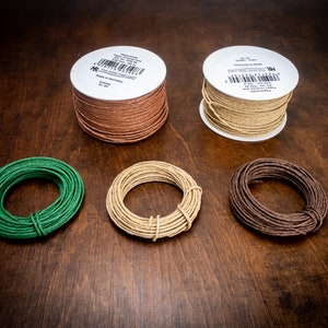 Paper covered rustic floral wire, brown green beige cord, flower crown wreath florist supply, Wedding Flowers diy decor bouquet woodland