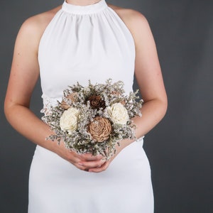 Ivory brown caramel beige sola flowers wedding BOUQUET dried limonium burlap lace Flower girl Bridesmaids rustic woodland toss image 7