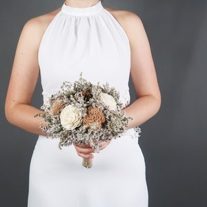 Ivory brown caramel beige sola flowers wedding BOUQUET dried limonium burlap lace Flower girl Bridesmaids rustic woodland toss image 9