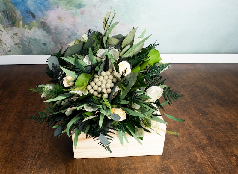 Woodland boho wedding bouquet, champagne real flowers and woodsy greenery eucalyptus ferns, realistic natural floral decoration image 7