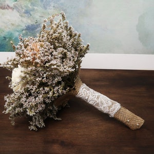 Ivory brown caramel beige sola flowers wedding BOUQUET dried limonium burlap lace Flower girl Bridesmaids rustic woodland toss image 5