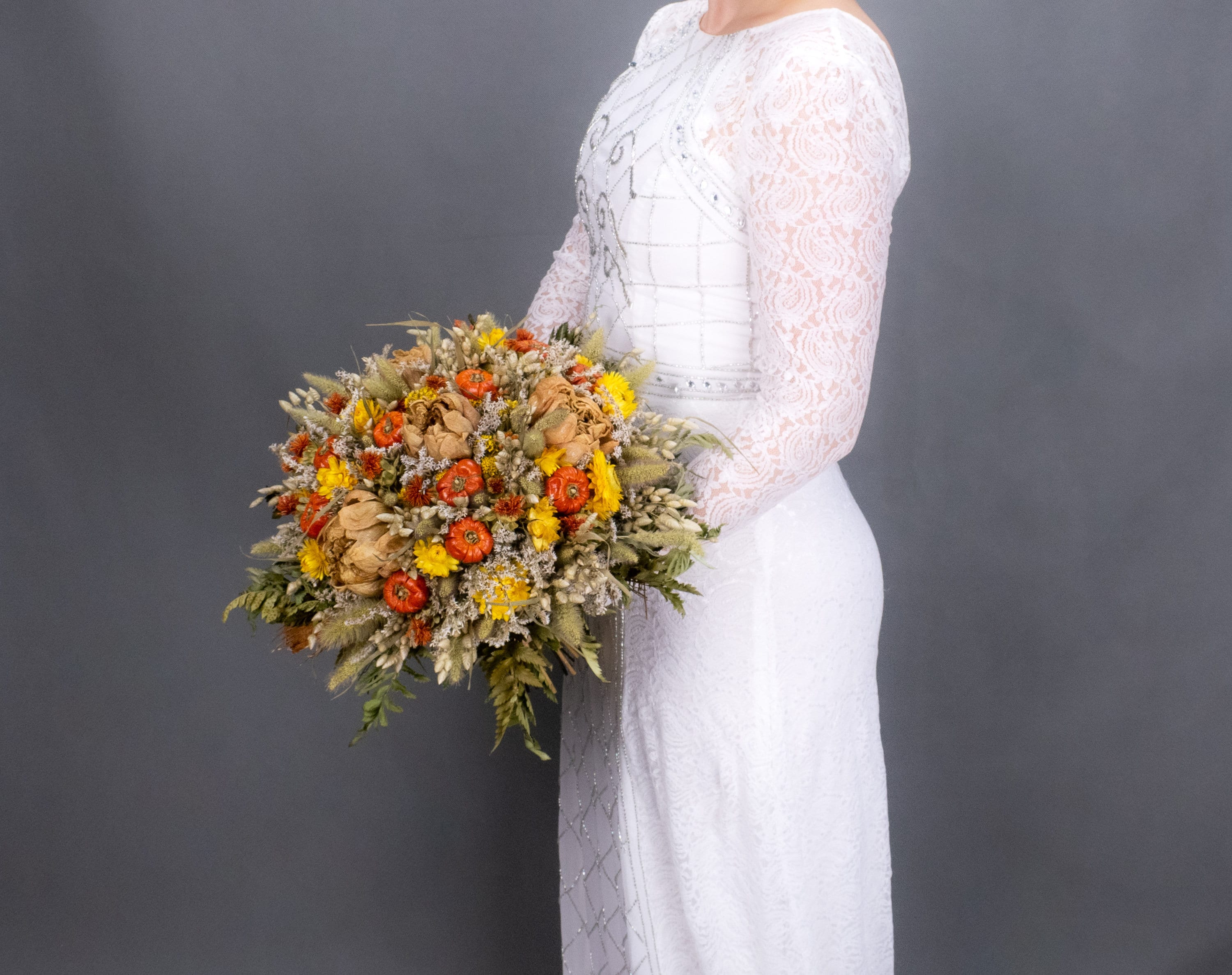 Fall Wedding Pumpkin Bouquet: Dried Peonies, Grasses & Wheat Fall Wedding Pumpkin Bouquet: Dried Peonies, Grasses & Wheat