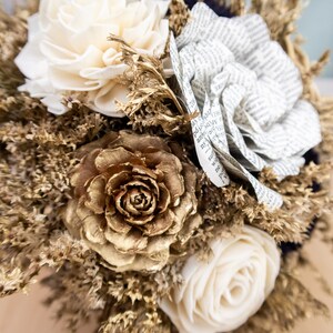 Gold ivory black wedding bouquet bridal elegant retro wedding sola flowers cedar rose dried flowers paper book flowers satin ribbon carnival image 8