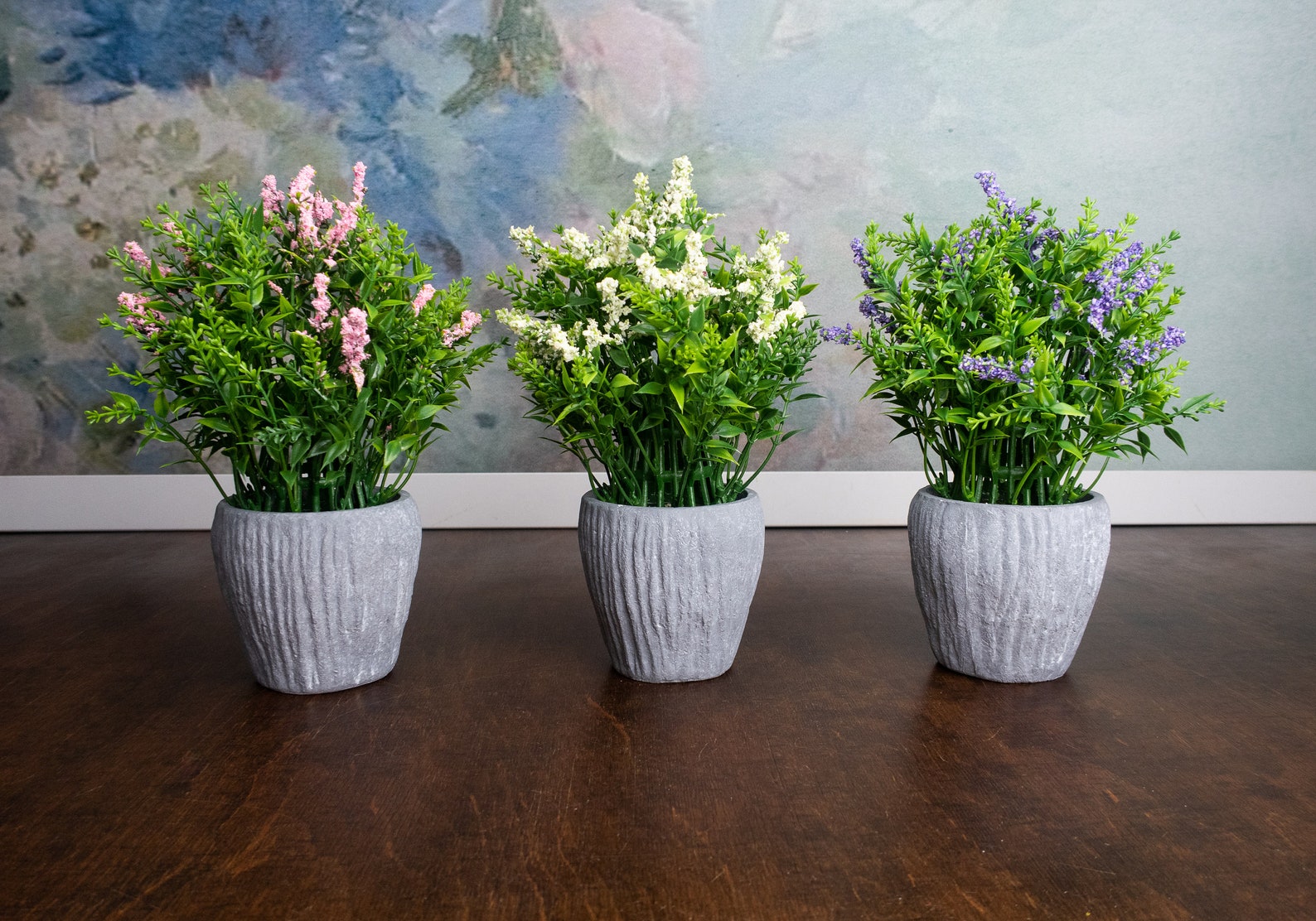Simple Artificial Flowers Table Centerpiece Concrete Pot Etsy