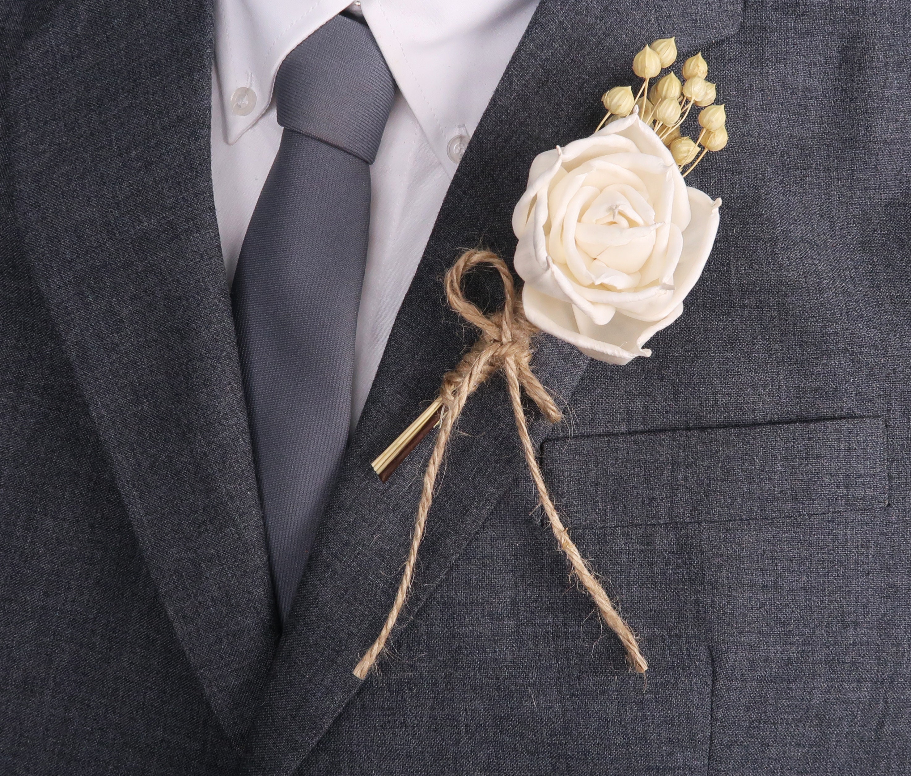 Ivory Rose Wedding BOUTONNIERE With Sola Flower And Dried Flax Etsy Ivory Rose Wedding BOUTONNIERE With Sola Flower And Dried Flax Etsy