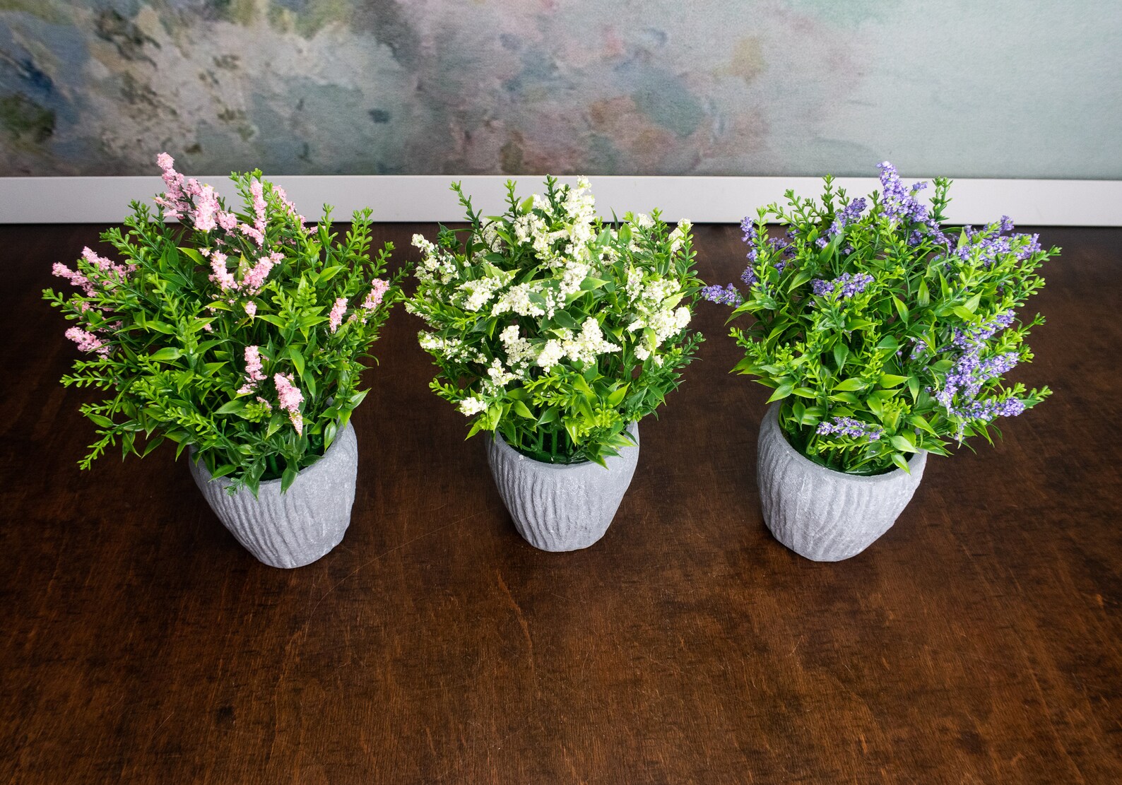 Simple Artificial Flowers Table Centerpiece Concrete Pot Etsy