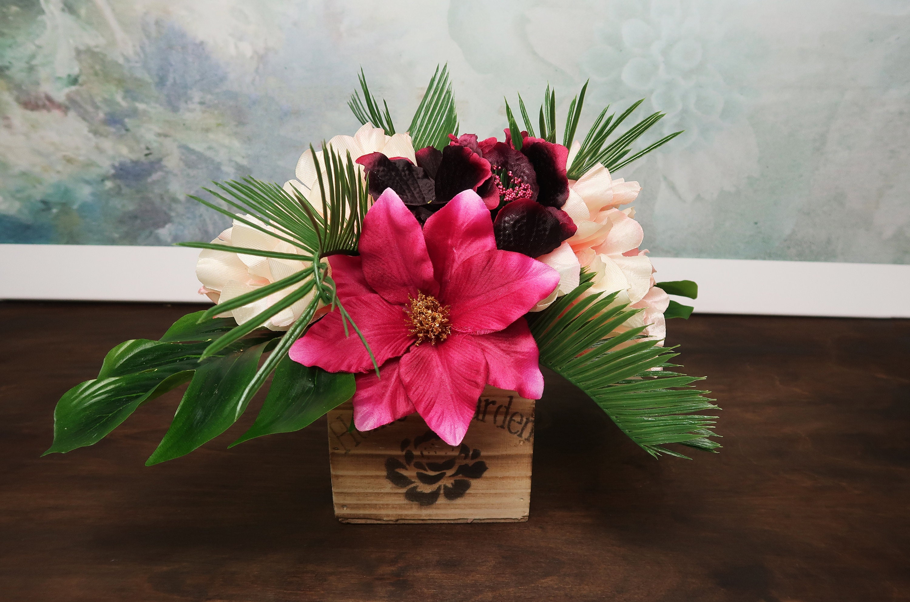 Burgundy Fuchsia Peach Tropical Wedding Centerpiece Table Etsy