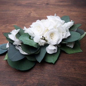 White hydrangea and roses Eucalyptus greenery wedding hair comb Preserved real flowers boho wedding Bridal hairpiece delicate romantic style image 6