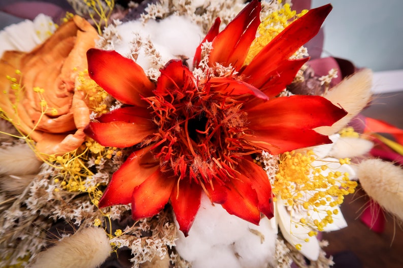 Burgundy Orange Yellow Boho Rustic Wedding Bouquet Preserved Eucalyptus Sola Flowers Wild Bouquet Protea Flower Fall Wedding Weddings Bouquets Corsages Pcpplasticos Co