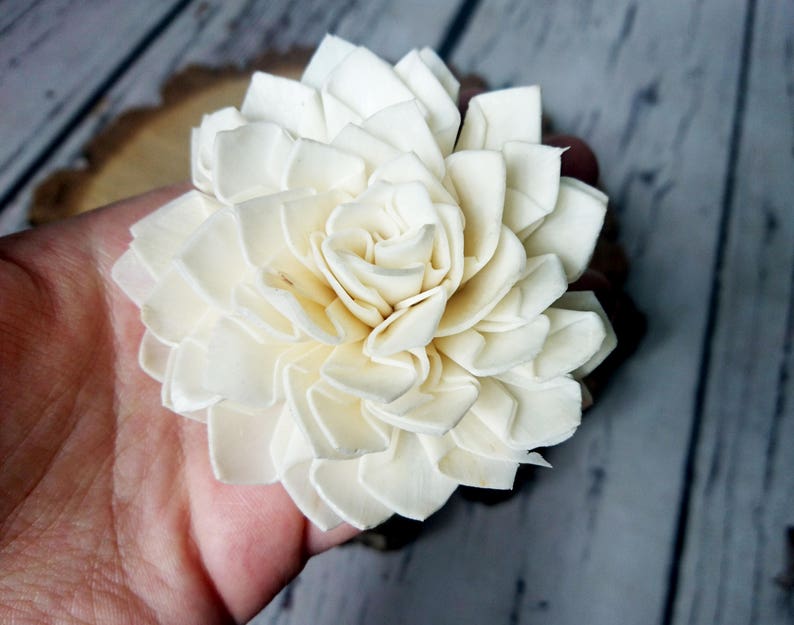 white ivory floral supply Sola Flowers Dahlia shape DIY Wedding bouquet wholesale natural wooden flower rustic folded flower 8cm