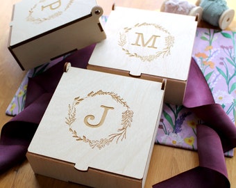 Small Wooden Box | 4x4x1.25 inch | Personalized Wood Bracelet Jewelry Gift Packaging (Empty)
