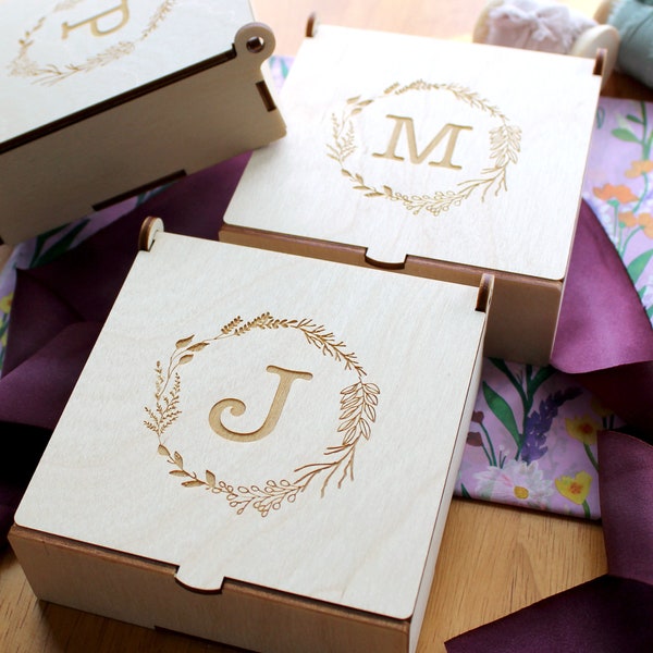 Small Wooden Box | 4x4x1.25 inch | Personalized Wood Bracelet Jewelry Gift Packaging (Empty)