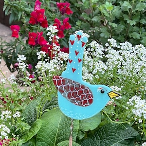 Garden Art, blue fused glass bird, gardener gift