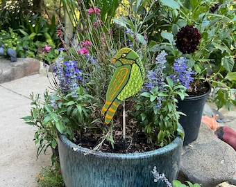 Garden Art, handpainted bird, fused glass