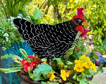 Garden Art, Fused Glass Chicken garden stake, gardener gift