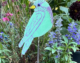Garden Art, handpainted bird, Gardener gift