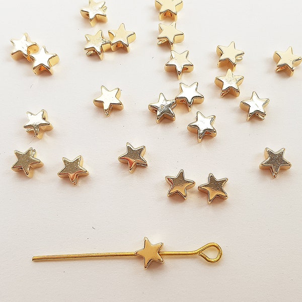 Lot de 10 perles étoiles métal plaqué or 18K 5x5x3mm