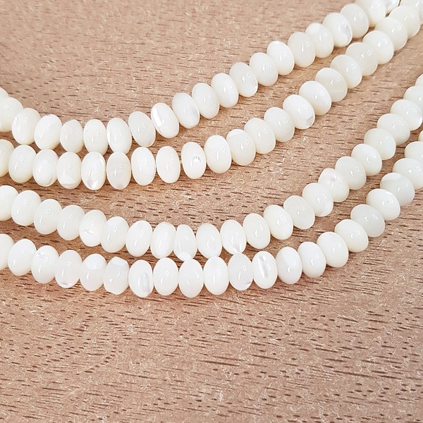 Perles rondelle en coquillage naturel blanc ivoire nacré 6x4mm Lot de 30 perles