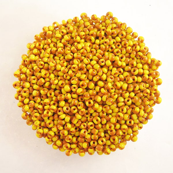 Perles de rocaille en verre rayé orange jaune 12/0 2mm Lot de 10g