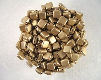 Czech glass beads Tile square matte gold 6mm Lot of 10 or 30 beads