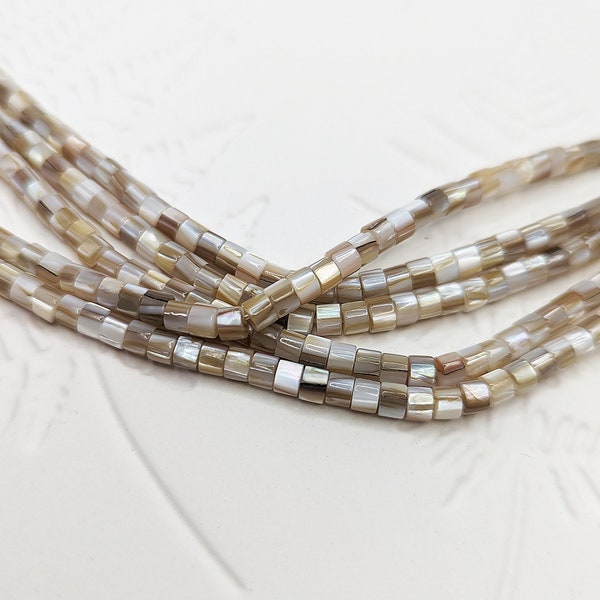 Perles heishi rondelles en nacre naturelle beige 4x3mm Fil de 38cm