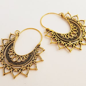 Filigree gold mandala metal earrings 46mm Sold in pairs