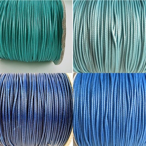 Waxed polyester cord in turquoise, pale turquoise, midnight blue or blue 0.8mm Pack of 3 meters