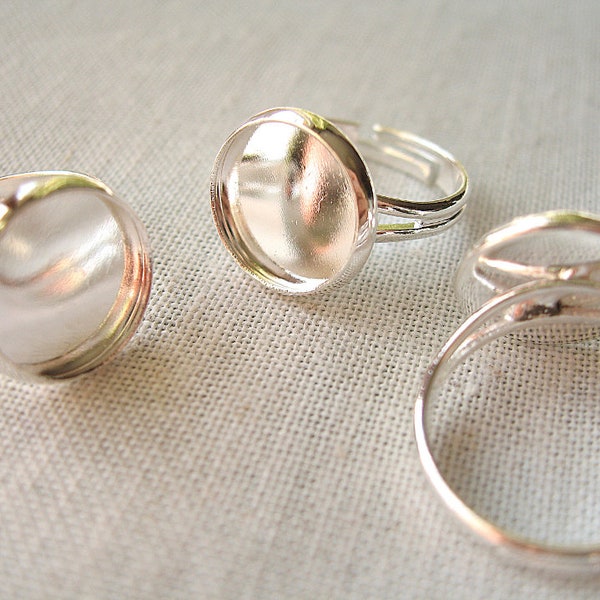 Lot de 4 supports bague platine cabochon plateau 12mm