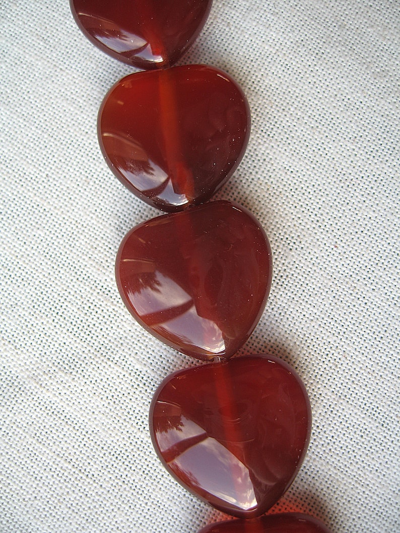 2 red agate heart beads 20x20mm