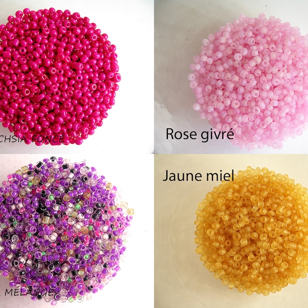 Lot de 8g perles rocaille rose fuchsia foncé ou jaune miel 8/0 3mm