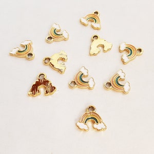 Rainbow and cloud charms enamel and gold-plated metal 11x12mm Lot of 2 pieces