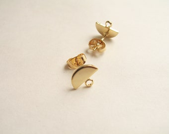 Lot de 1 paire de supports boucles d'oreille demi lune plaqué or 18k 8x10mm