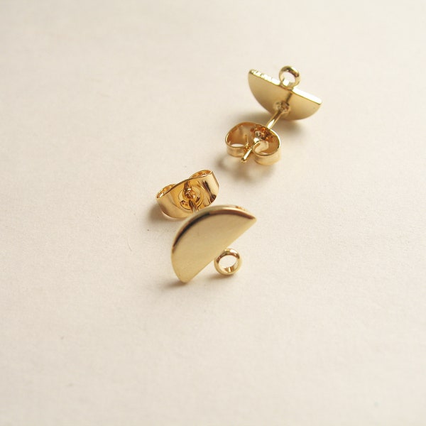 Lot de 1 paire de supports boucles d'oreille demi lune plaqué or 18k 8x10mm