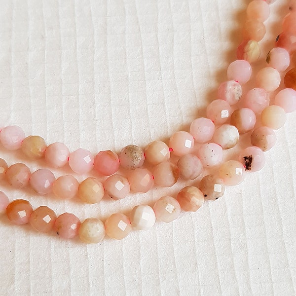Perles en opale rose naturelle rondes et facettées 4mm Lot de 25pcs